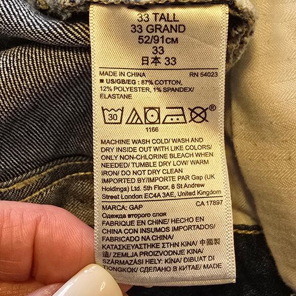 Gap 1969 Jeans Womens 33 Tall Blue Long & Lean Straight Leg Mid-Rise Raw Hem - Picture 5 of 12